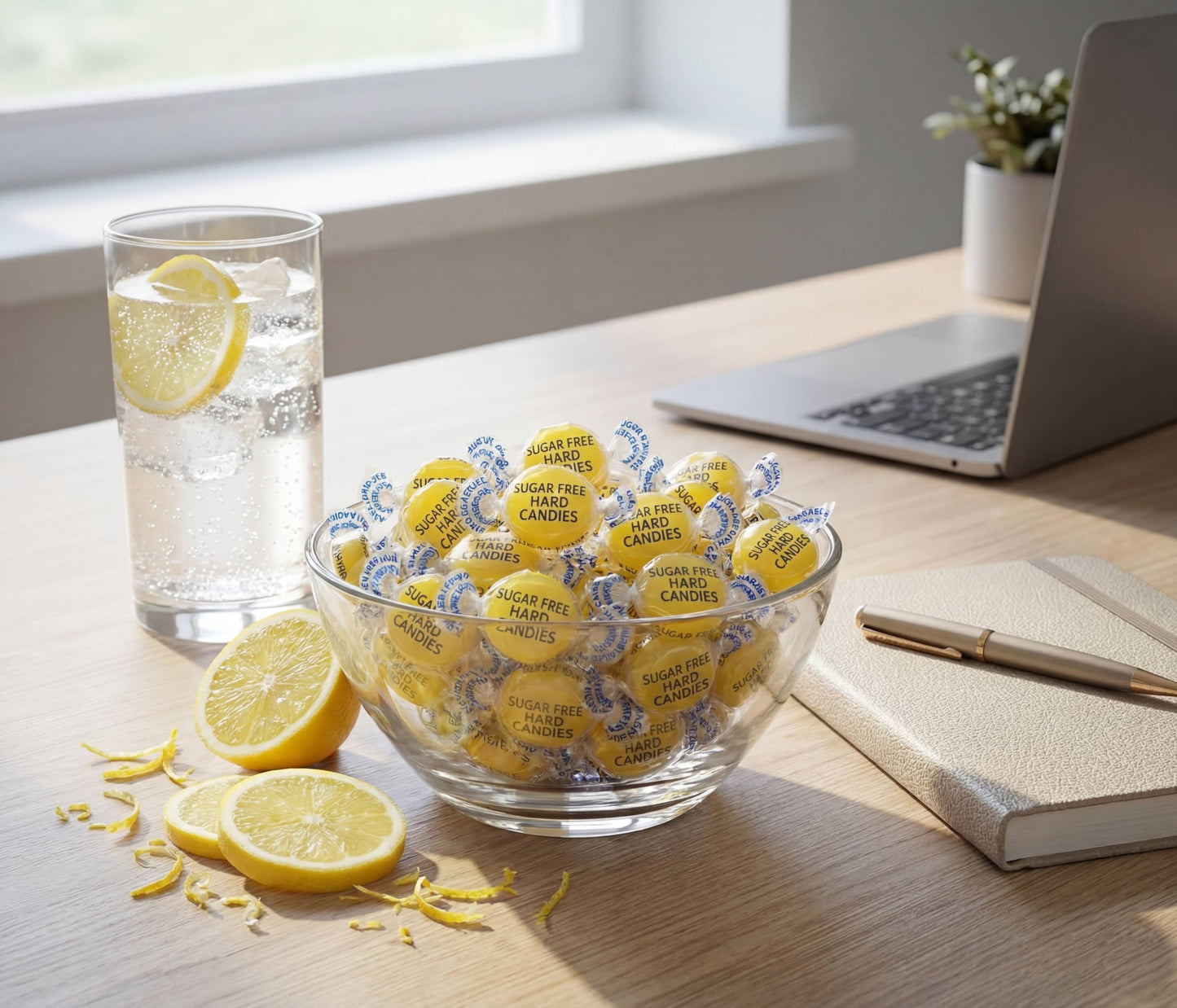 Sugar Free Lemon Drops Candy - 1 lb Bulk Bag of Individually Wrapped Sweet and Sour Sugarless Citrus Hard Suckers