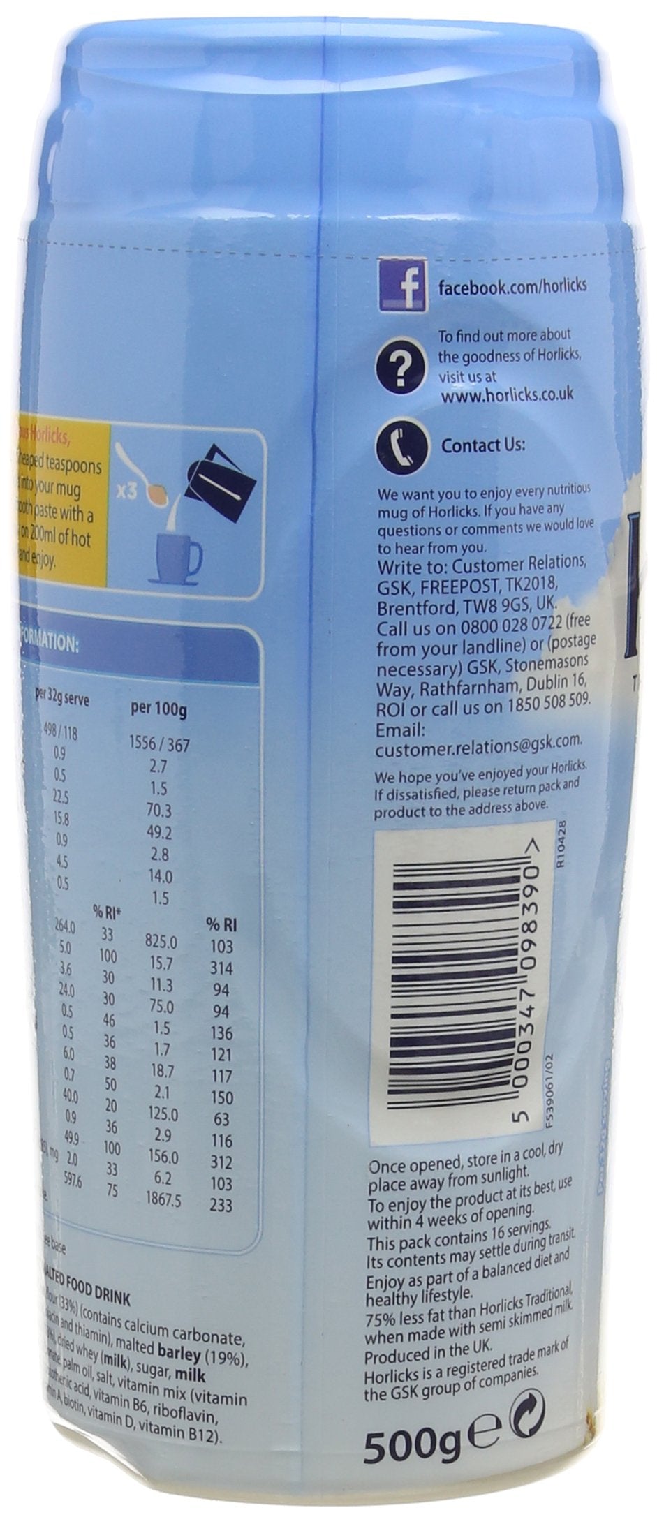 Horlicks Instant Malted Light Drink, 500 g