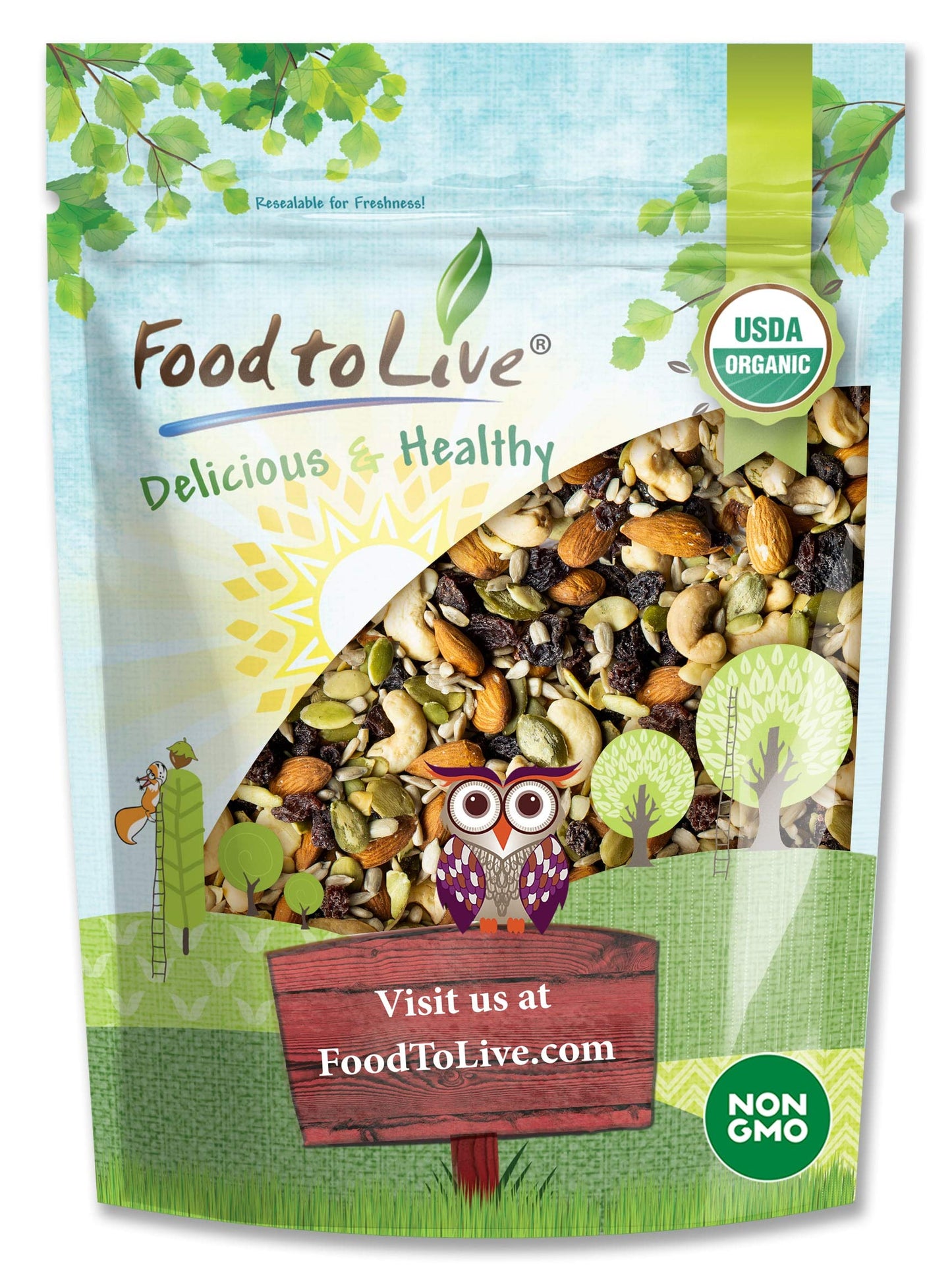 Organic Raw Seeds, Nuts and Raisins Mix, 1 Pound - Raw and Non-GMO Trail Mix Contains Walnuts, Almonds, Cashews, Hazelnuts, and Raisins. Vegan