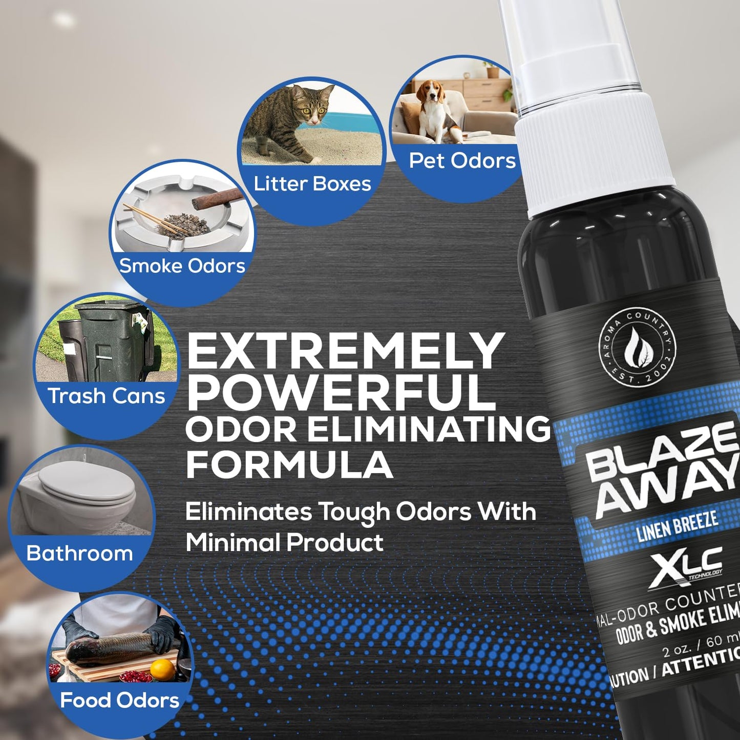 Blaze Away Commercial Air Freshener & Odor Eliminator for Strong Odor - Industrial-Grade Room Spray & Room Deodorizer for Home, Car, Smoke & Pet Odors