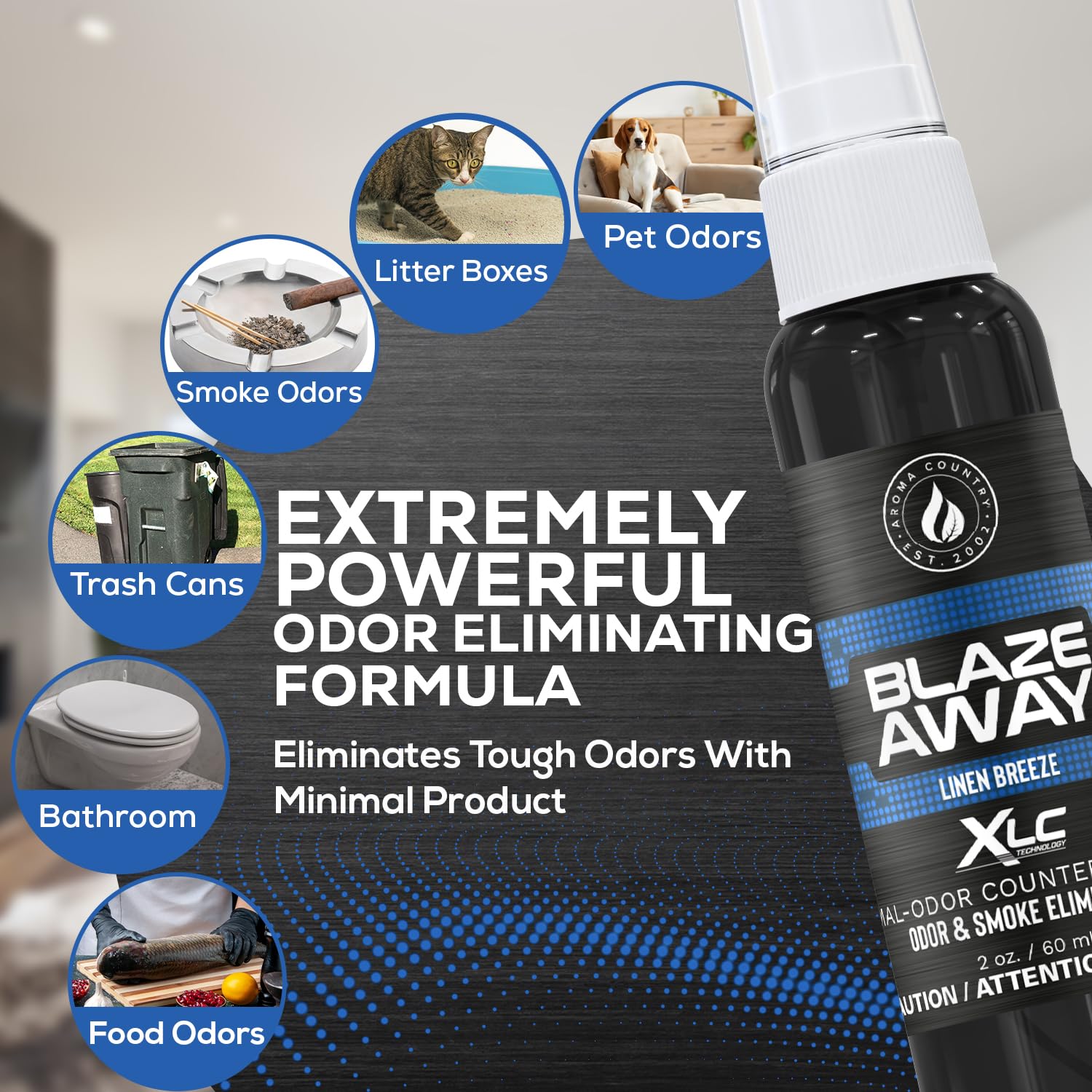 Blaze Away Commercial Air Freshener & Odor Eliminator for Strong Odor - Industrial-Grade Room Spray & Room Deodorizer for Home, Car, Smoke & Pet Odors