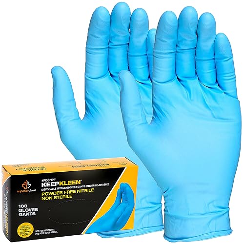 Superior Glove KeepKleen Contour Work Nitrile Gloves (100 Count) Latex Free Glove, Disposable Gloves, Powder Free, 9" Length - RDCNPF (Large)