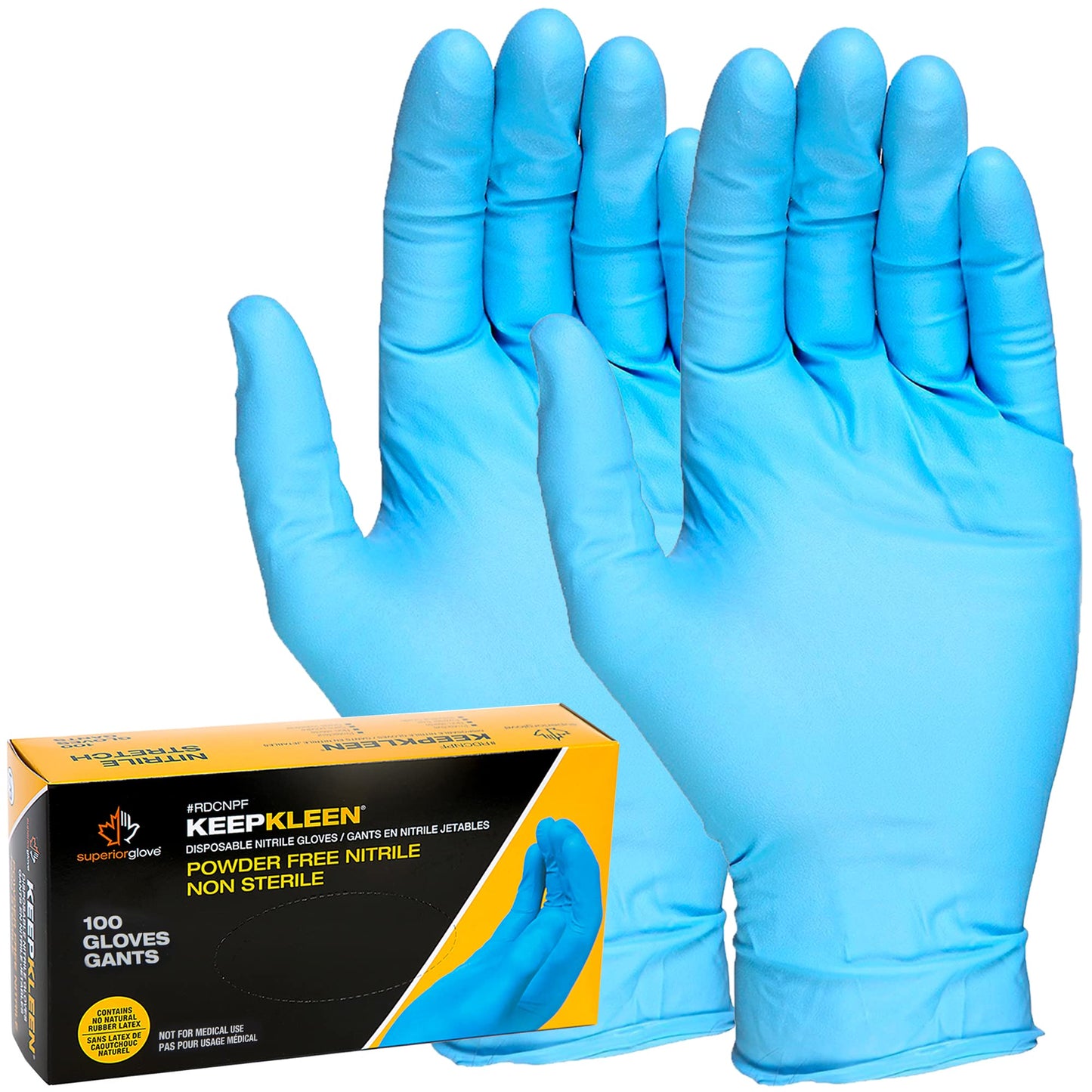 Superior Glove KeepKleen Contour Work Nitrile Gloves (100 Count) Latex Free Glove, Disposable Gloves, Powder Free, 9" Length - RDCNPF (Large)