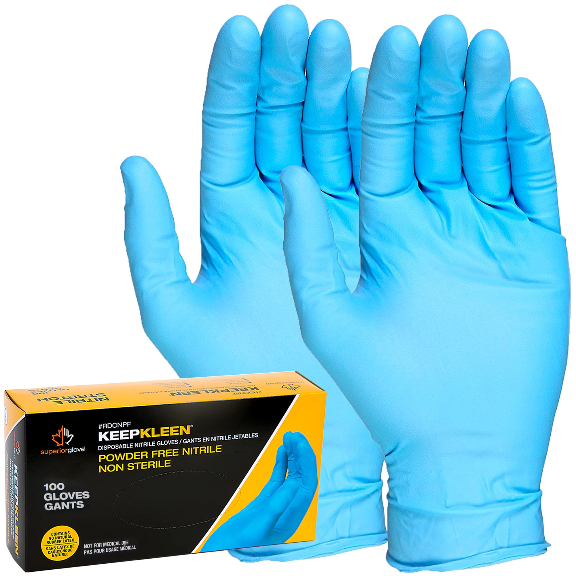 Superior Glove KeepKleen Contour Work Nitrile Gloves (100 Count) Latex Free Glove, Disposable Gloves, Powder Free, 9" Length - RDCNPF (Large)