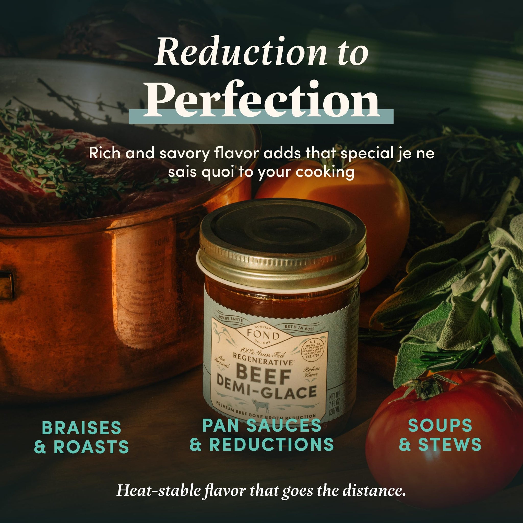 FOND Regenerative Beef Demi Glace - Grass-Fed Beef Bone Broth Reduction - French Demi Glace Concentrate for Pan Sauce & Gravy - Regenerative, Organic