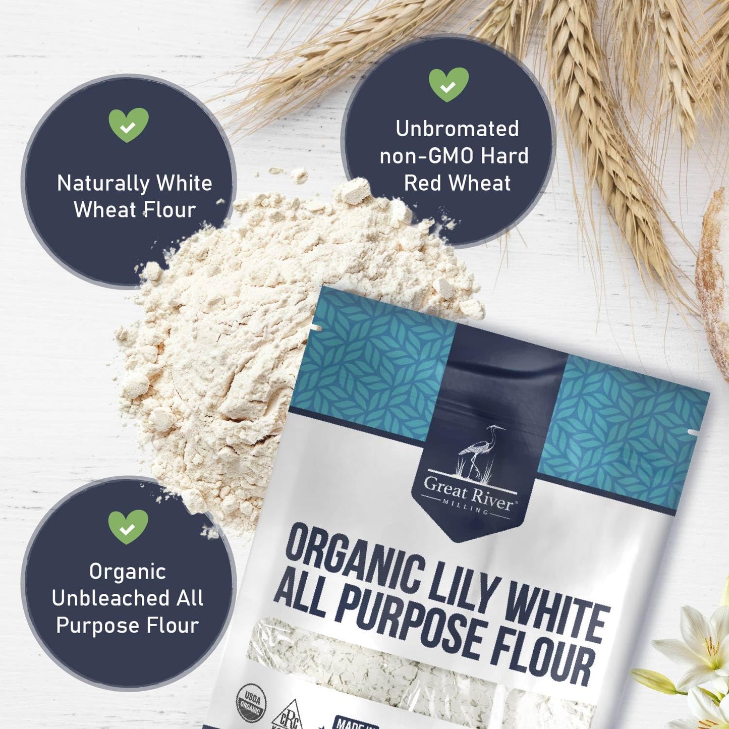 Great River Milling Lily White Organic All-Purpose Flour | Unbleached & Unbromated | Non-GMO, Kosher | Ideal for Bread, Cookies, Cakes, Pizza Dough