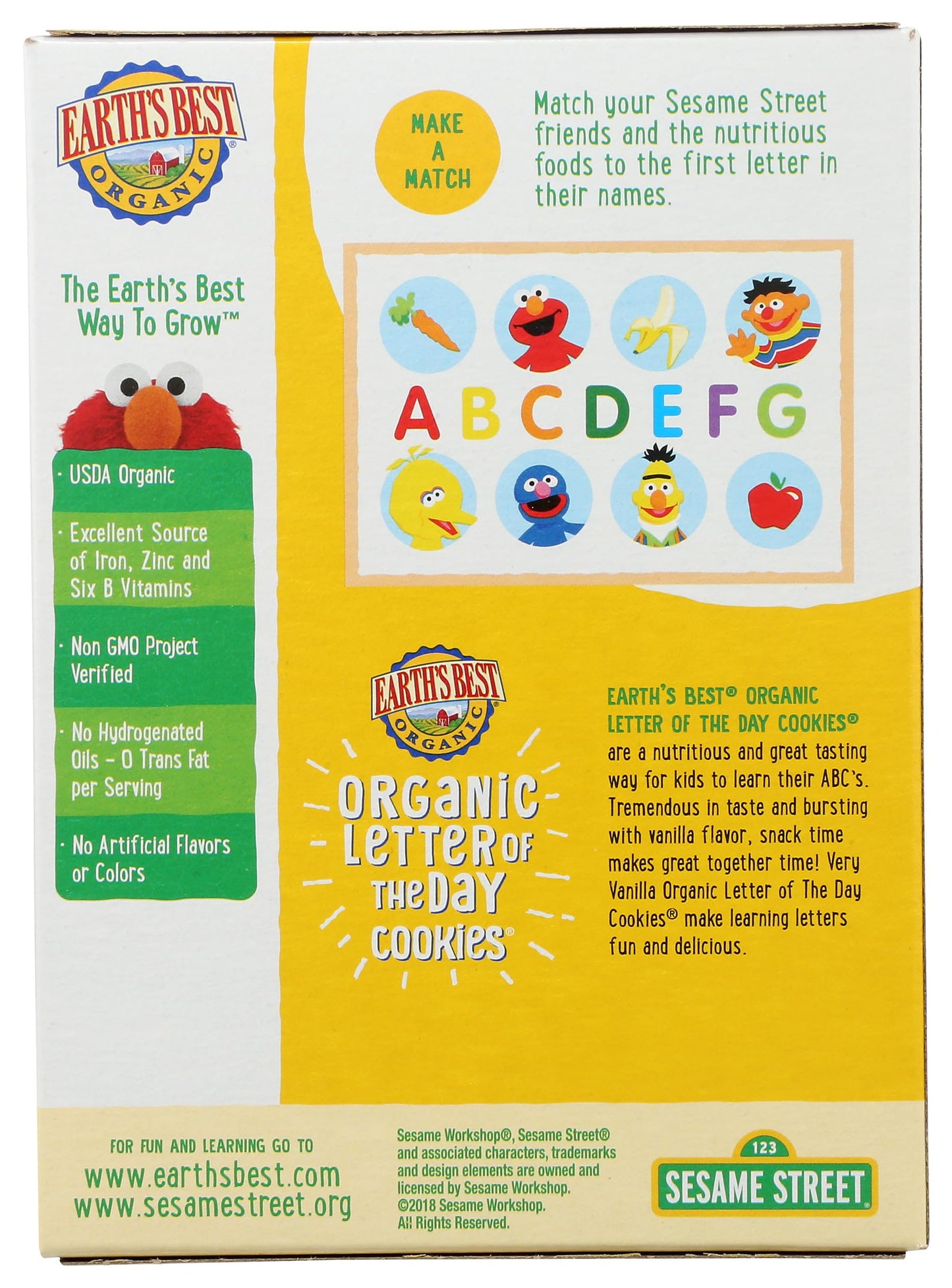 Earth's Best Organic Letter of the Day Cookies for Toddlers 2 Years Old and Up, Vanilla Flavor, 5.3 Ounce Box