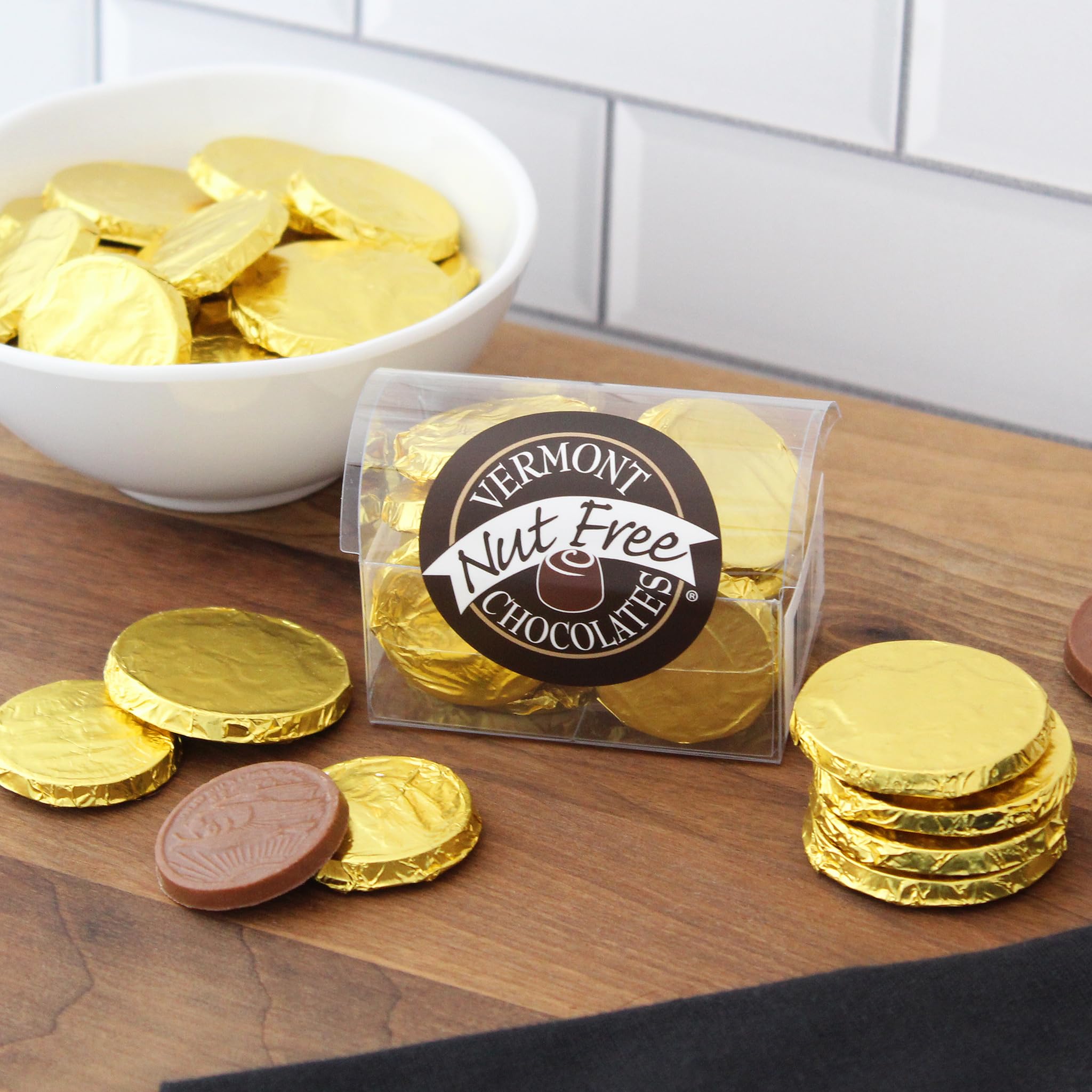 Vermont Nut Free Chocolates Milk Chocolate Coin Chest (2-Pack - 12 coins per pack), Nut-free, Egg-free, Kosher