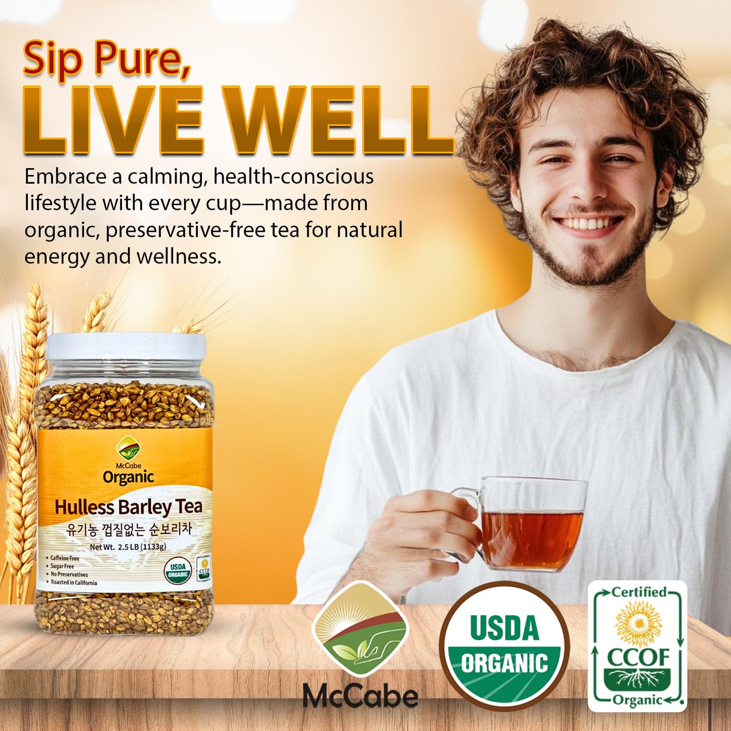 McCabe Organic Hulless Barley Tea - Roasted Hulless Barley Tea | USDA and CCOF Certified | Product of USA | 2.5 lbs (40 Oz)