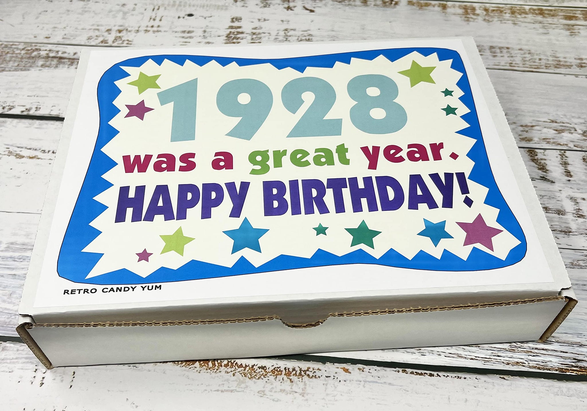 RETRO CANDY YUM ~ 1928 98th Birthday Gift Box Nostalgic Candy Assortment from Childhood for 98 Year Old Man or Woman Born 1928