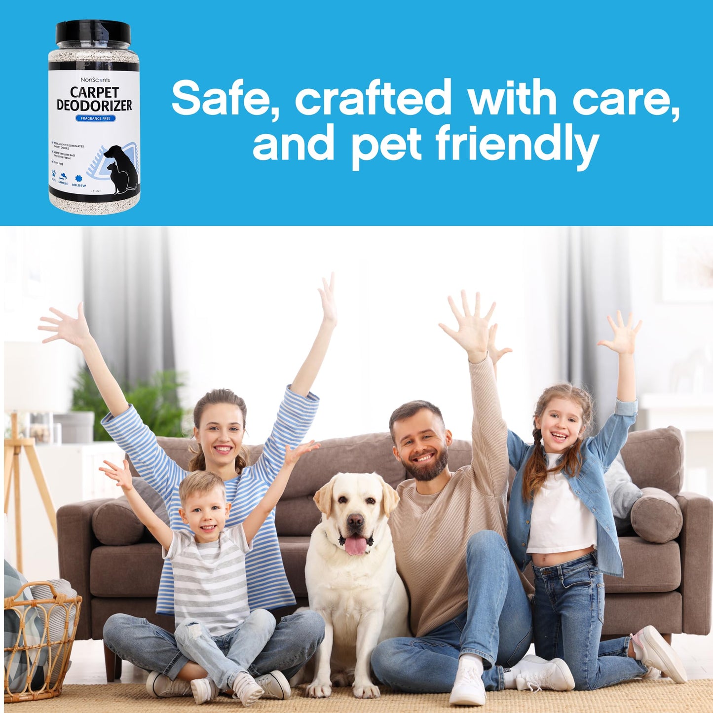 NonScents Carpet & Rug Odor Eliminator - Safe & Fragrance-Free Pet Carpet Deodorizer - Cat and Dog Smell Neutralizer - Removes Pet Urine Odors - Fresh