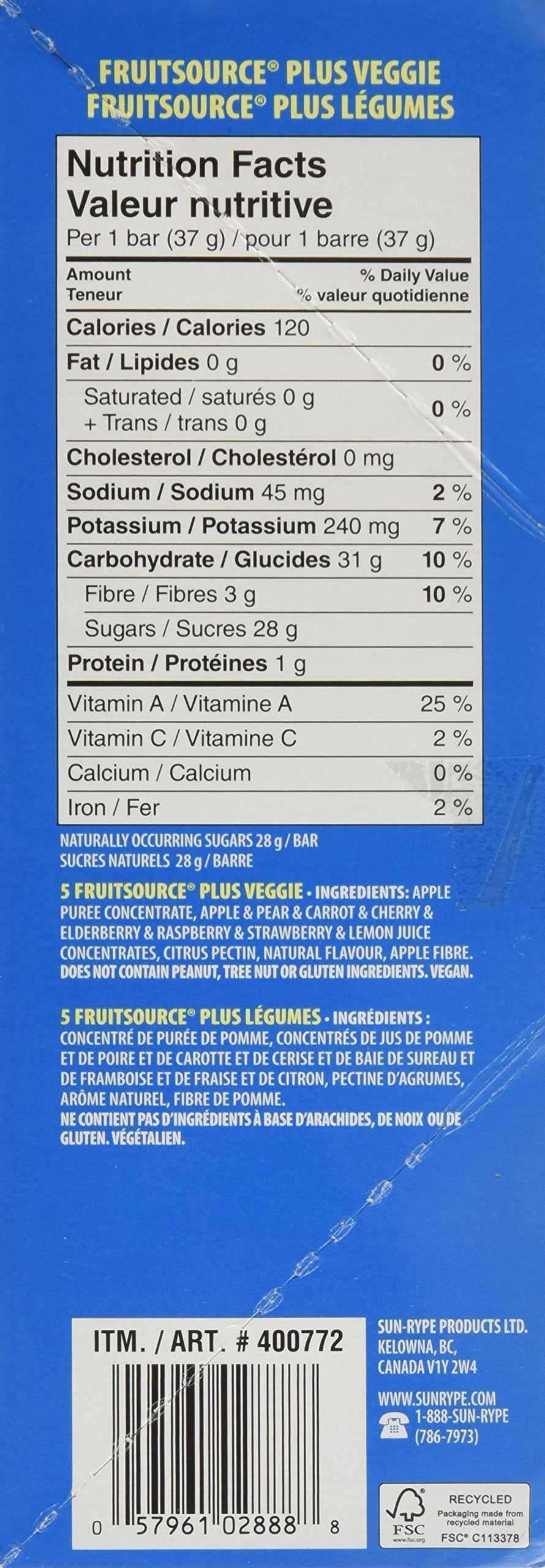 FRUITSOURCE 100 Percent Fruit Bar - Variety Pack of 30 X 37g Bars