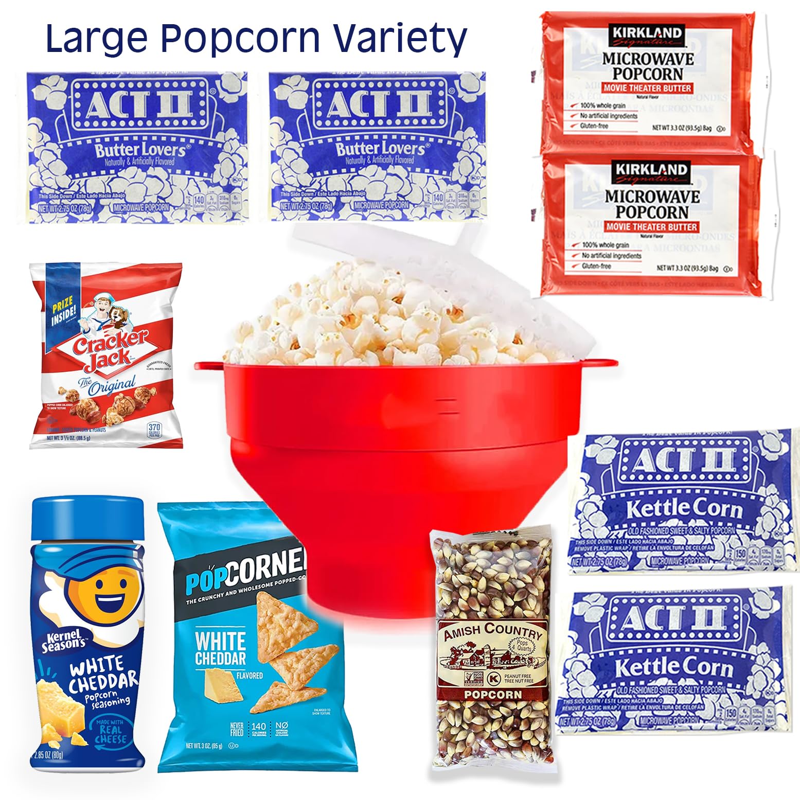 POPCORN LOVER Movie night Gift Basket care package - for family or Birthday gift snack variety or Popcorn seasoning, w/Hot Air Popcorn maker & Funny