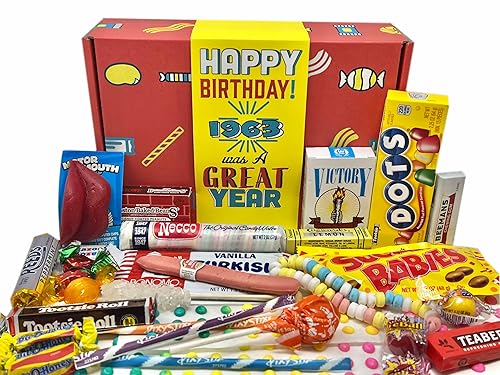 RETRO CANDY YUM ~ 1963 63rd Birthday Gift Basket Box of Nostalgic Candy From Childhood For 63 Year Old Man or Woman Born 1963 Jr