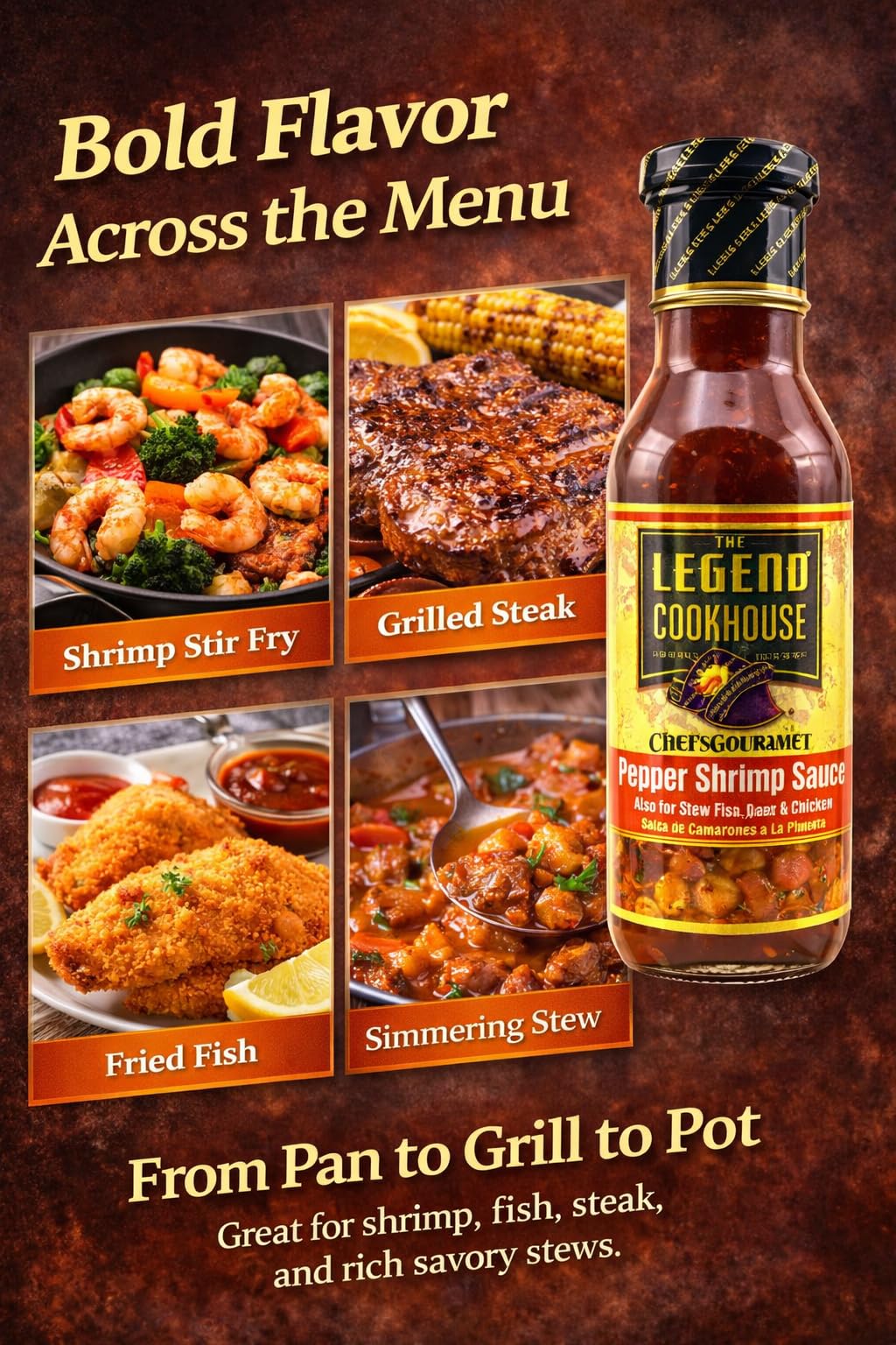 Legend Cookhouse Chef's Gourmet Pepper Shrimp Sauce, Bold Caribbean-Inspired Cooking Sauce for Shrimp, Fish, Meat & Chicken, Savory Pepper Sauce