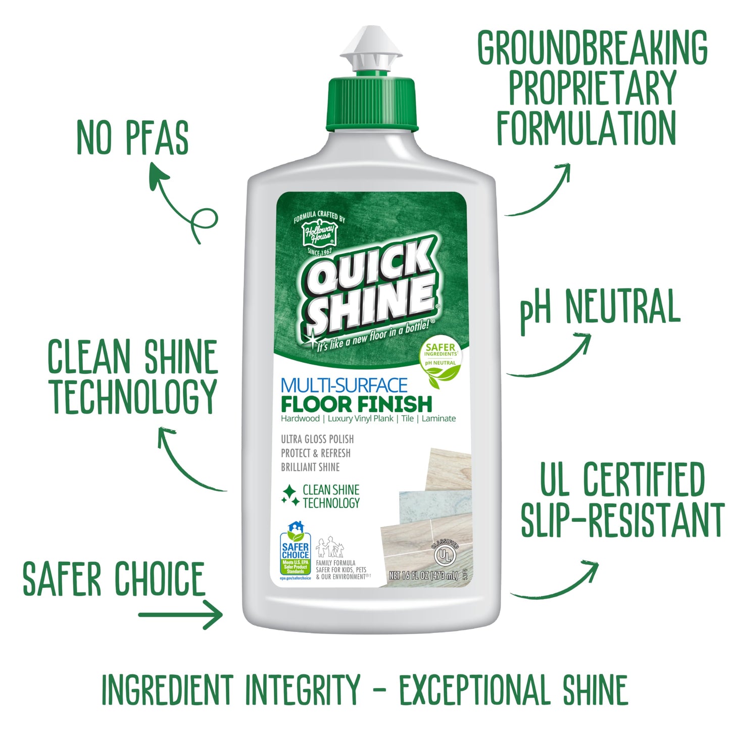 Quick Shine Multi Surface Floor Clean + Polish Mop Kit w/ 3 Reusable Pads & 1-16 oz. Floor Finish | Use Wet + Dry | Hardwood, Luxury Vinyl Plank