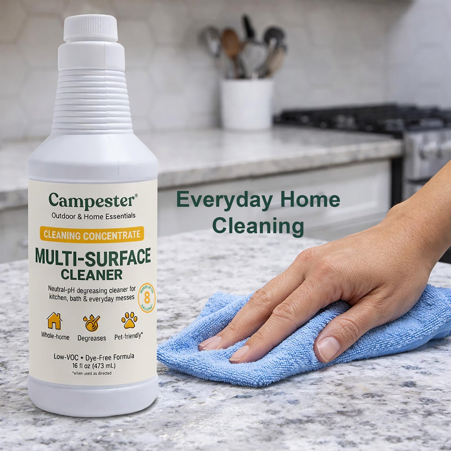 Campester Multi-Surface Cleaner Concentrate - Non-Toxic, Plant-Based All-Purpose Cleaner & Degreaser - 16 oz Makes 8 Gallons for Kitchen, Bathroom
