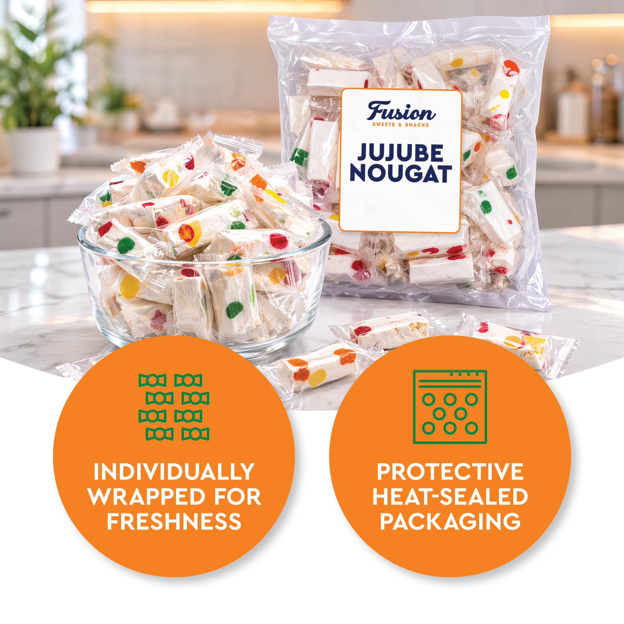 Jujube Nougat Candy - 12 Ounces (Approx. 35 Pieces) - Soft Chewy Fruit Jelly Pieces, Individually Wrapped, Classic Old Fashioned Treat, Easter Egg