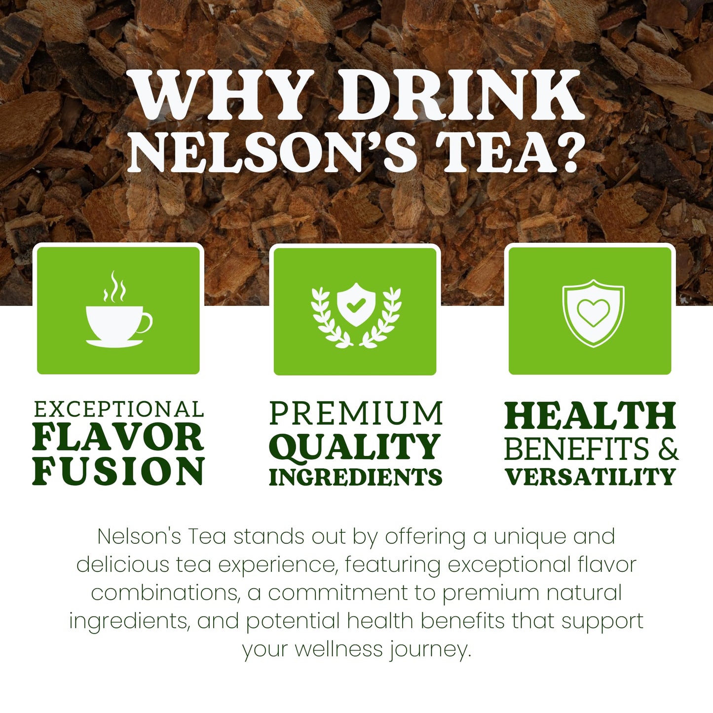Nelson's Tea - Wild Cherry Bark Cut & Sifted, Cherry Flavor Burdock Root Tea, Plant Based, Vegan, Vegetarian, Caffeine Free, Herbal Tea for Infusions