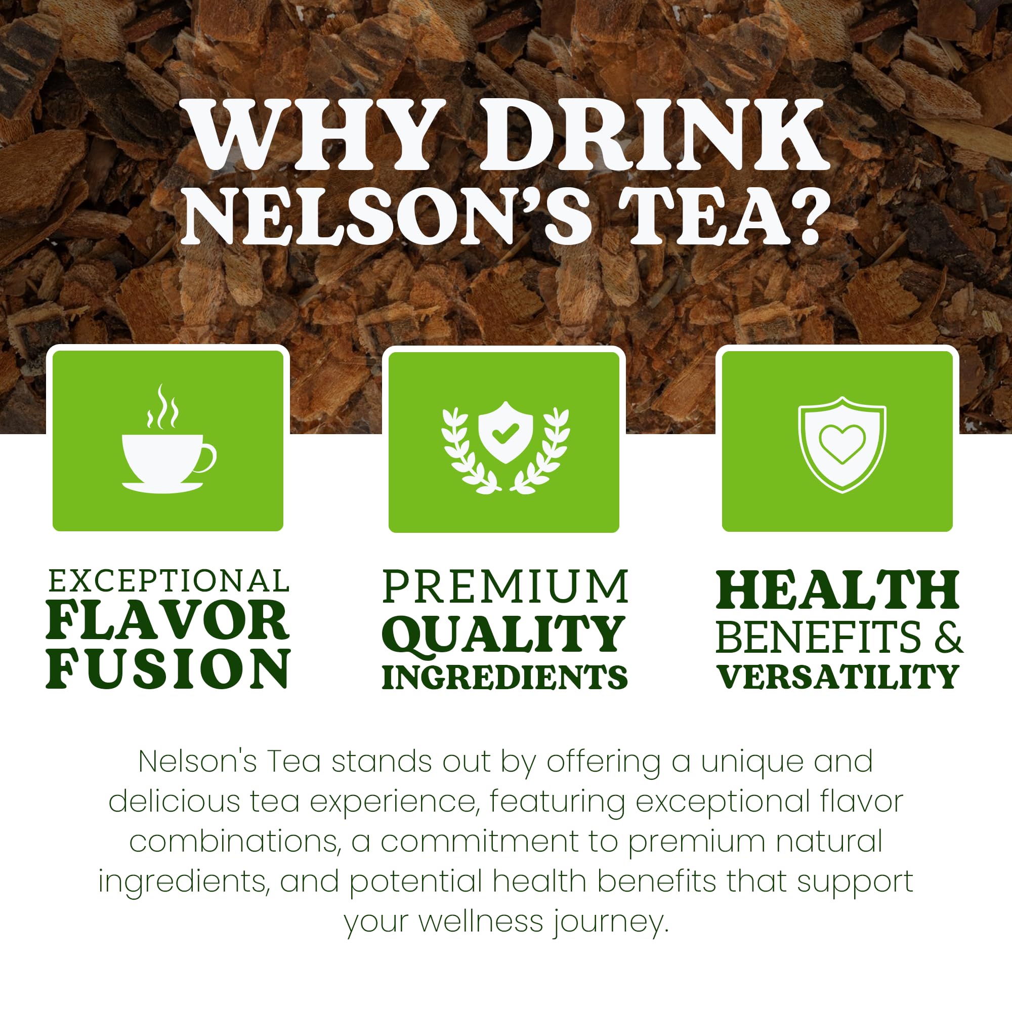 Nelson's Tea - Wild Cherry Bark Cut & Sifted, Cherry Flavor Burdock Root Tea, Plant Based, Vegan, Vegetarian, Caffeine Free, Herbal Tea for Infusions