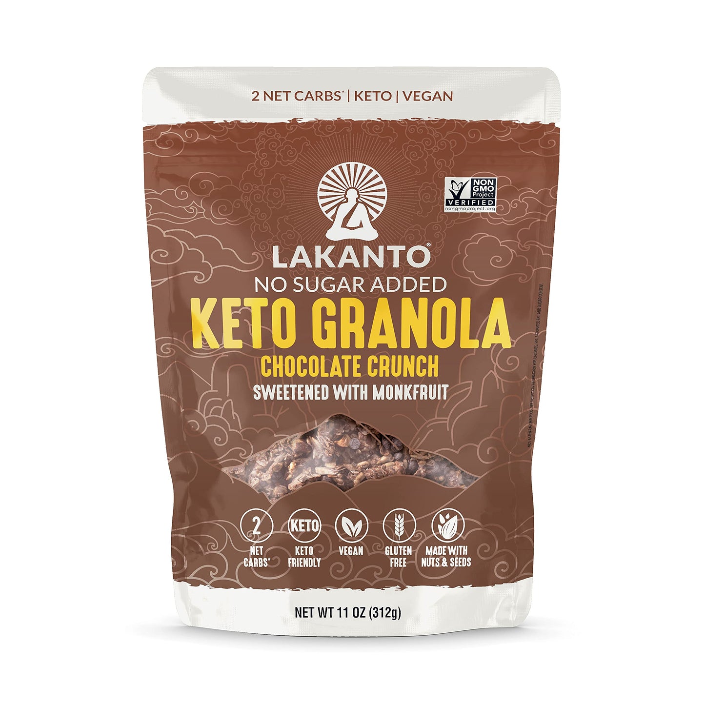 Lakanto Chocolate Crunch Granola - Delicious Snack, Quick Breakfast Cereal, Keto Friendly, Monk Fruit Sweetener, No Sugar Added, Vegan, Gluten Free