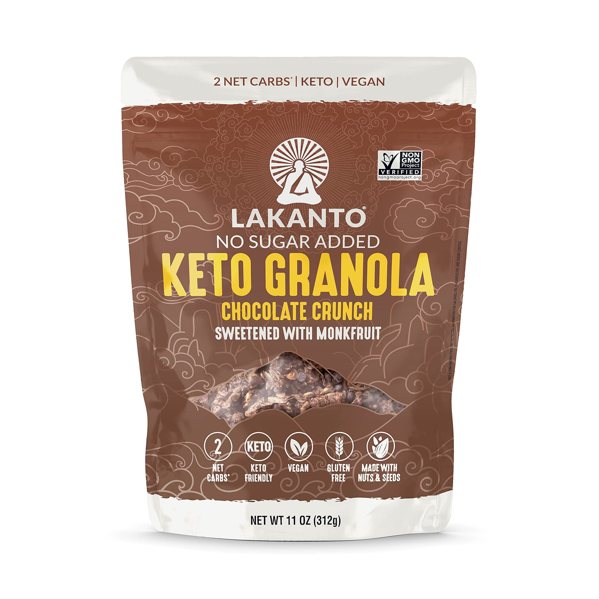 Lakanto Chocolate Crunch Granola - Delicious Snack, Quick Breakfast Cereal, Keto Friendly, Monk Fruit Sweetener, No Sugar Added, Vegan, Gluten Free