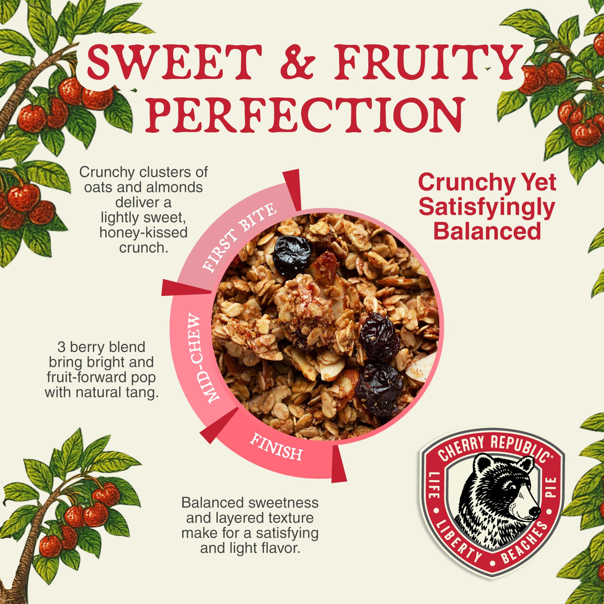 Cherry Republic Triple Cherry Granola, 1 lb Bag, Mix of Cherries, Blueberries, Strawberries, Oats, Almonds and Honey, Gourmet Snack, Healthy Granola