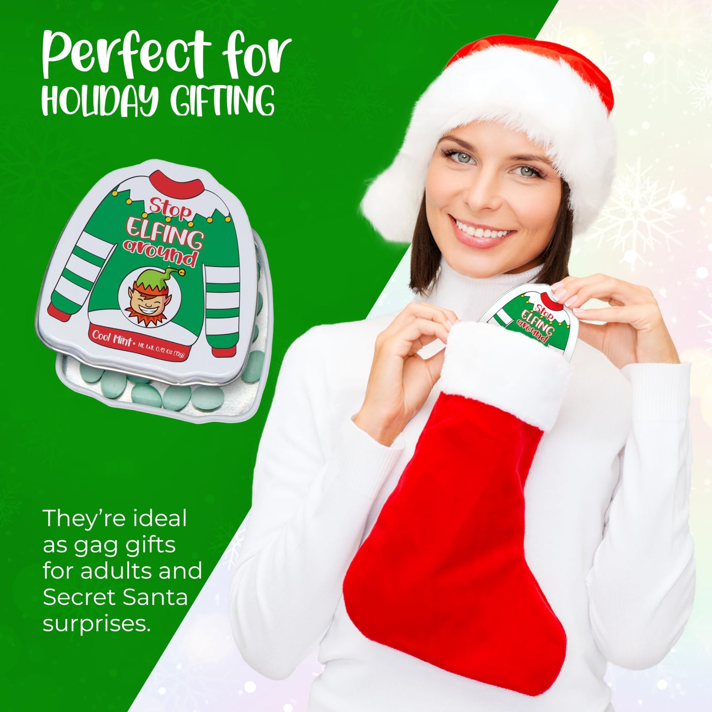 4E's Novelty Humorous "Christmas Poop" Candy Breath Mint Tins, 4 Pack Ugly Sweater Tins Funny Christmas Candy Stocking Stuffer for Kids Teens Adults