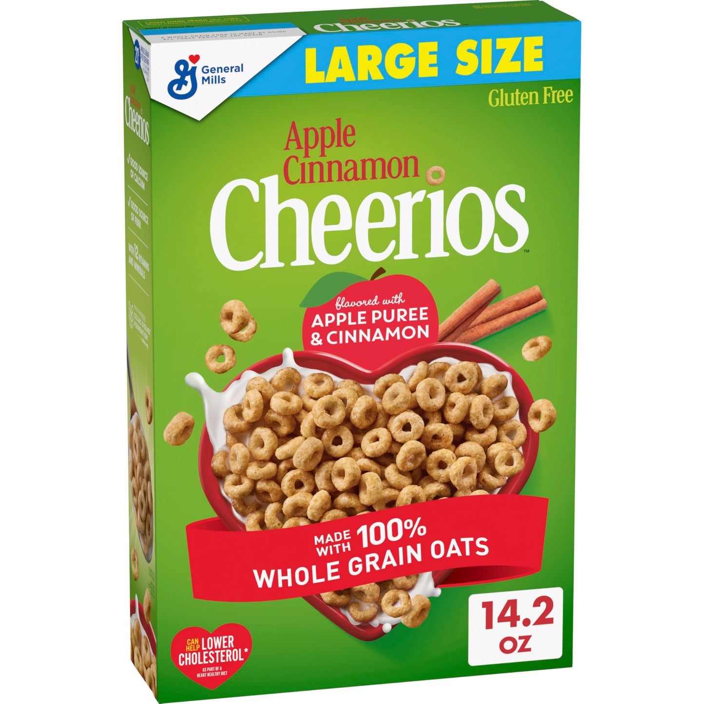 Apple Cinnamon Cheerios, Heart Healthy Gluten Free Cereal, Made with Whole Grain Oats, Large Size, 14.2 oz