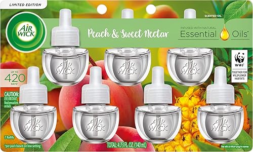 Air Wick Plug in Scented Oil Refill, 7 ct, Peach & Sweet Nectar, Air Freshener, Essential Oils