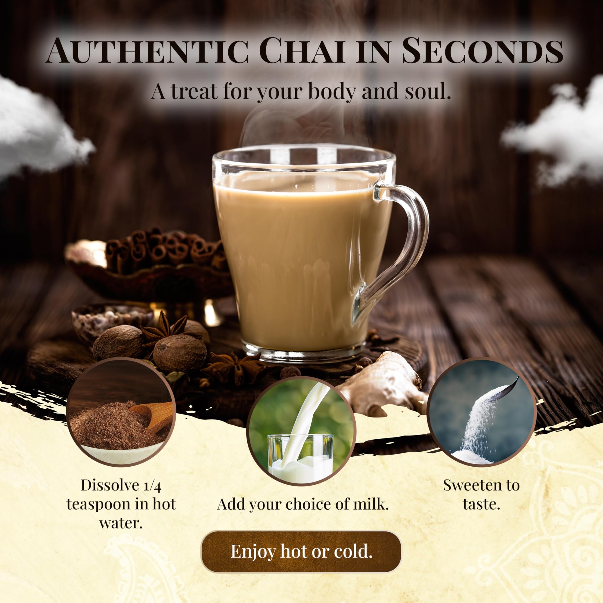 Blue Lotus Chai - Rooibos Flavor Masala Chai - Makes 65 Cups - 2 Ounce Masala Spiced Chai Powder with Organic Spices - Instant Indian Tea No Steeping