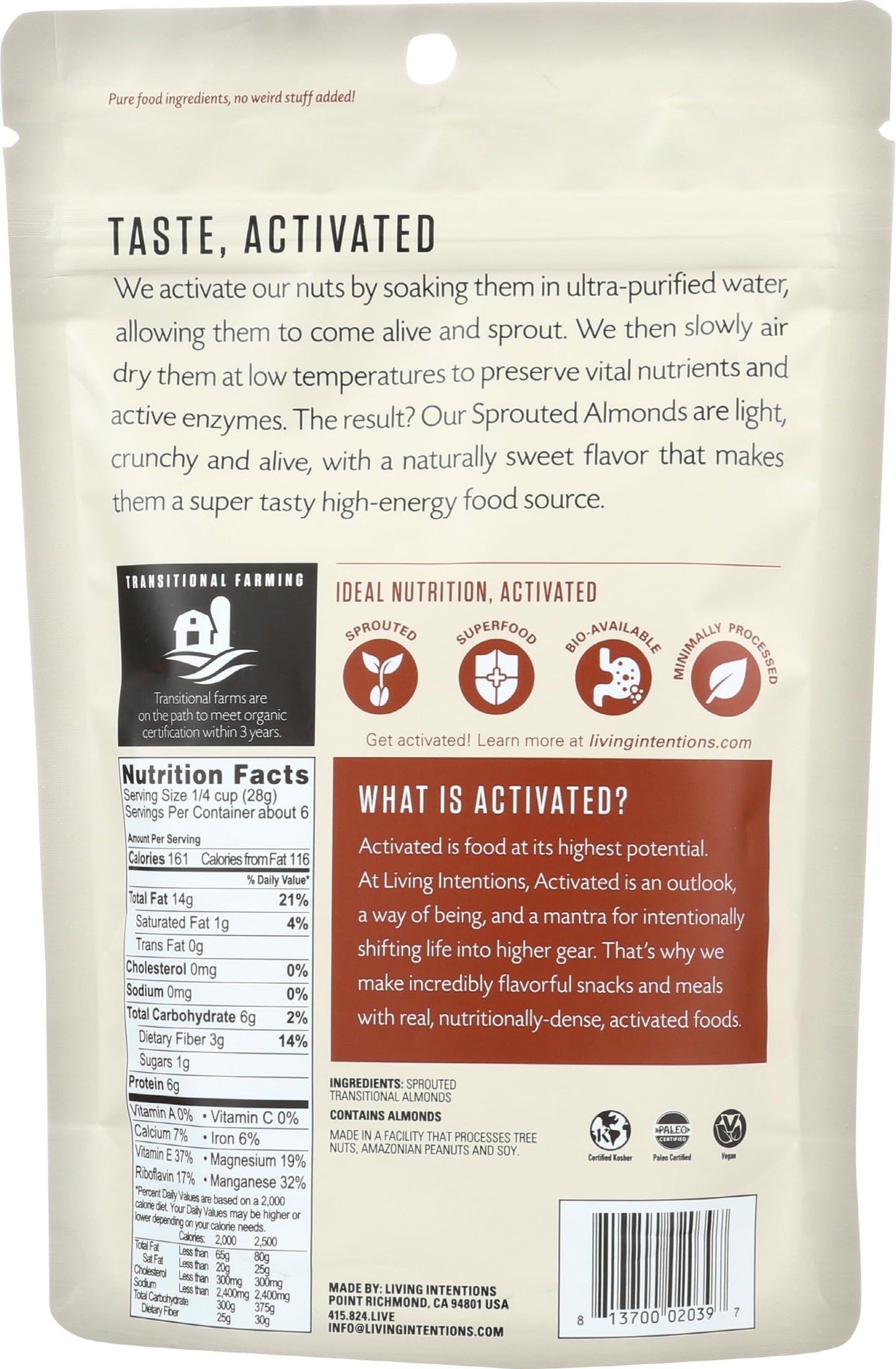 Living Intentions, Almonds Sprouted, 6 Ounce