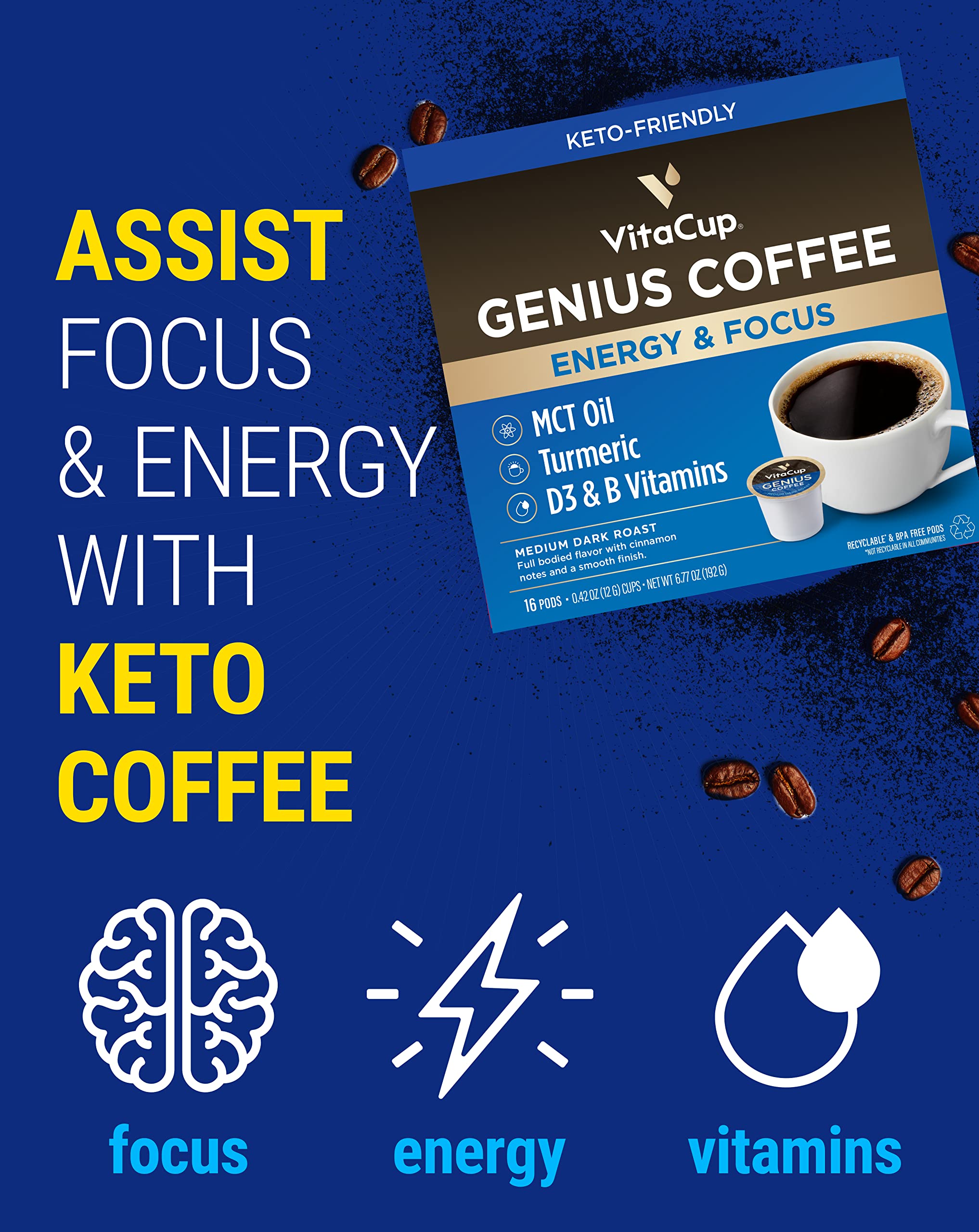 VitaCup Coffee 6 Blend Variety Sampler Pack 30ct. Vitamin & Superfood infused Single Serve Pods Compatible with K-Cup Brewers Including Keurig 2.0