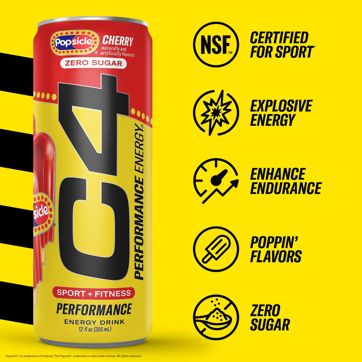 C4 Performance Energy Drink with Zero Sugar, Cherry Popsicle, 4pk