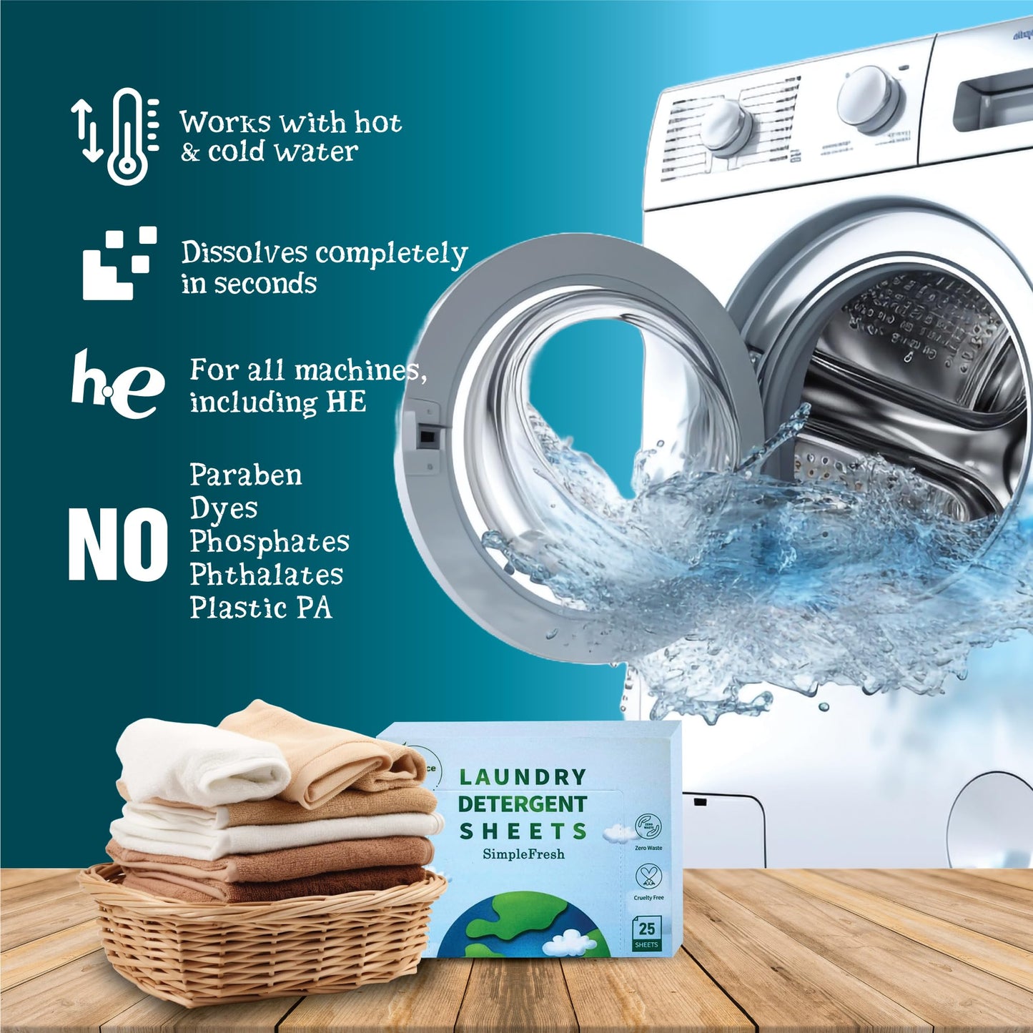 Eco-Friendly Laundry Detergent Sheets - 50 Loads | Plant-Based Travel Laundry Detergent Fragrance Free | Hypoallergenic, Biodegradable Dissolvable