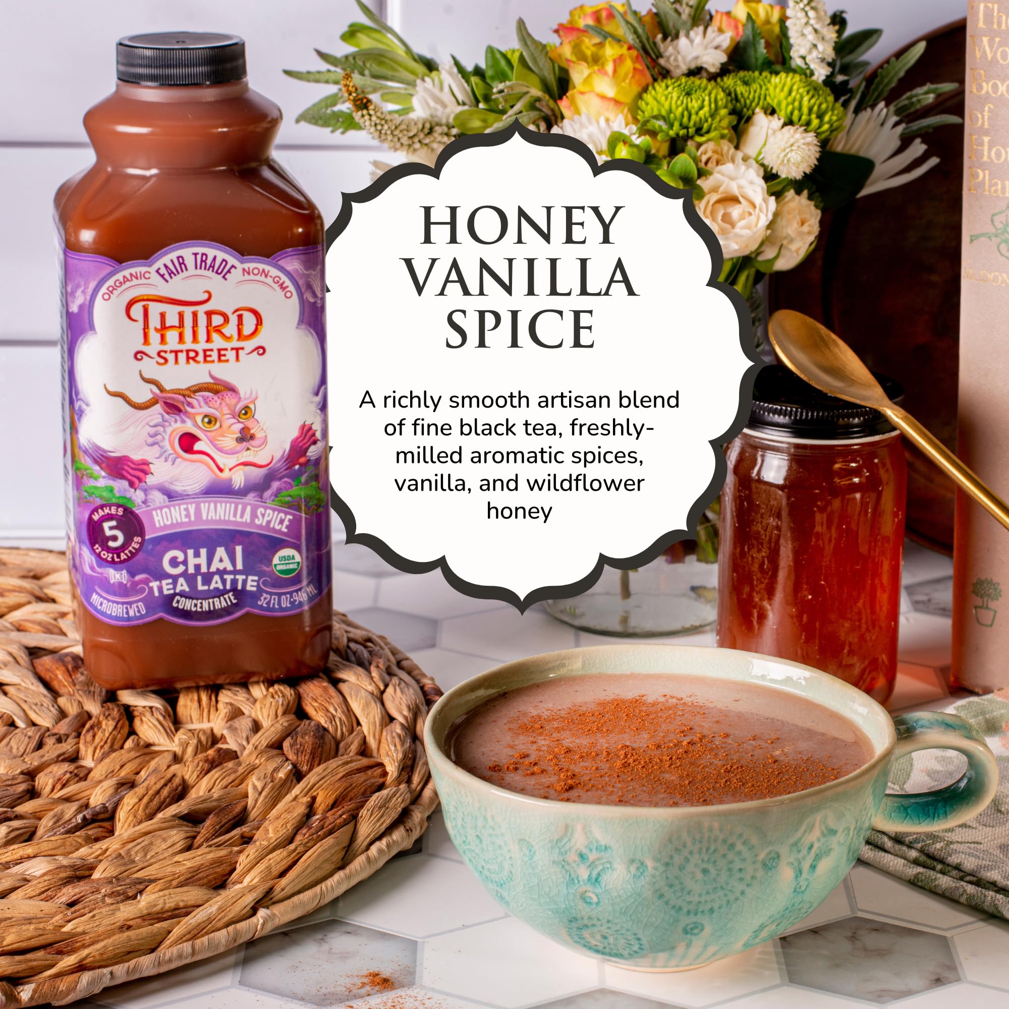 Third Street Inc Organic Honey Vanilla Spice Chai Concentrate 6-Pack, 32 Fl. Oz., Chai Tea Latte Concentrate, Sweet and Smooth Tea Blend, Beverage