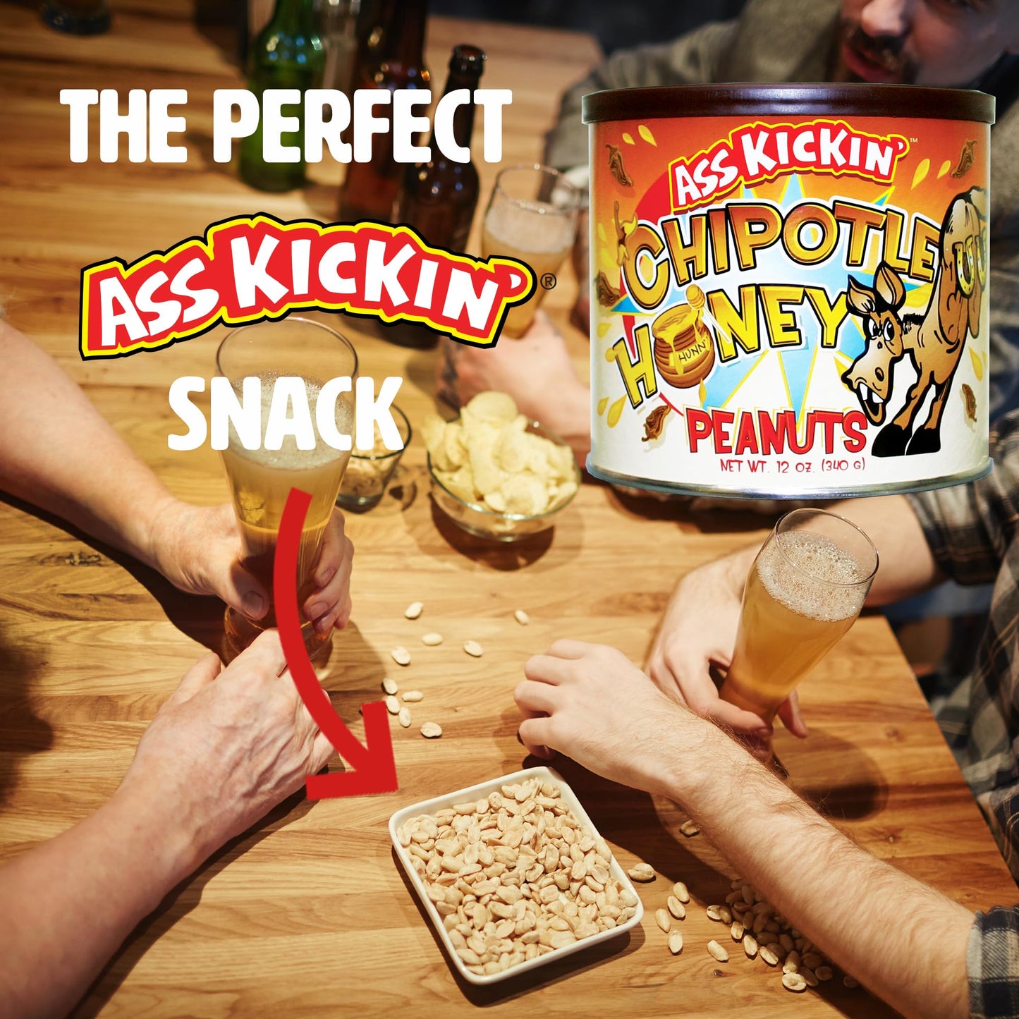 ASS KICKIN’ Chipotle Honey Roasted Spicy Hot Peanuts - 12 Oz. - Ultimate Spicy Gourmet Gift Peanuts