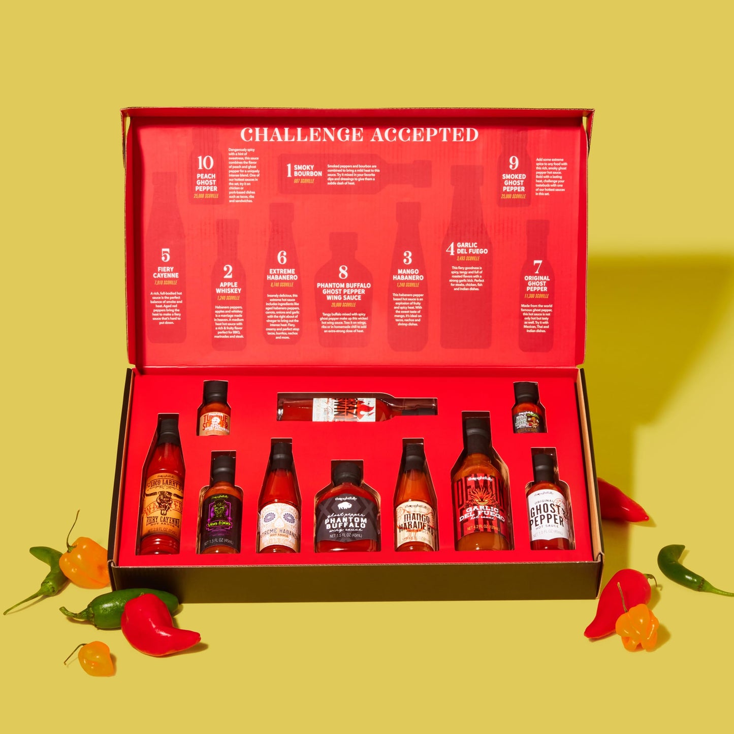 Thoughtfully Hot Sauce Challenge, Mild to Extreme Hot Sauce Variety 10 Pack, Unique Gift for Men, Husband, Dad, Father, Birthday and Christmas