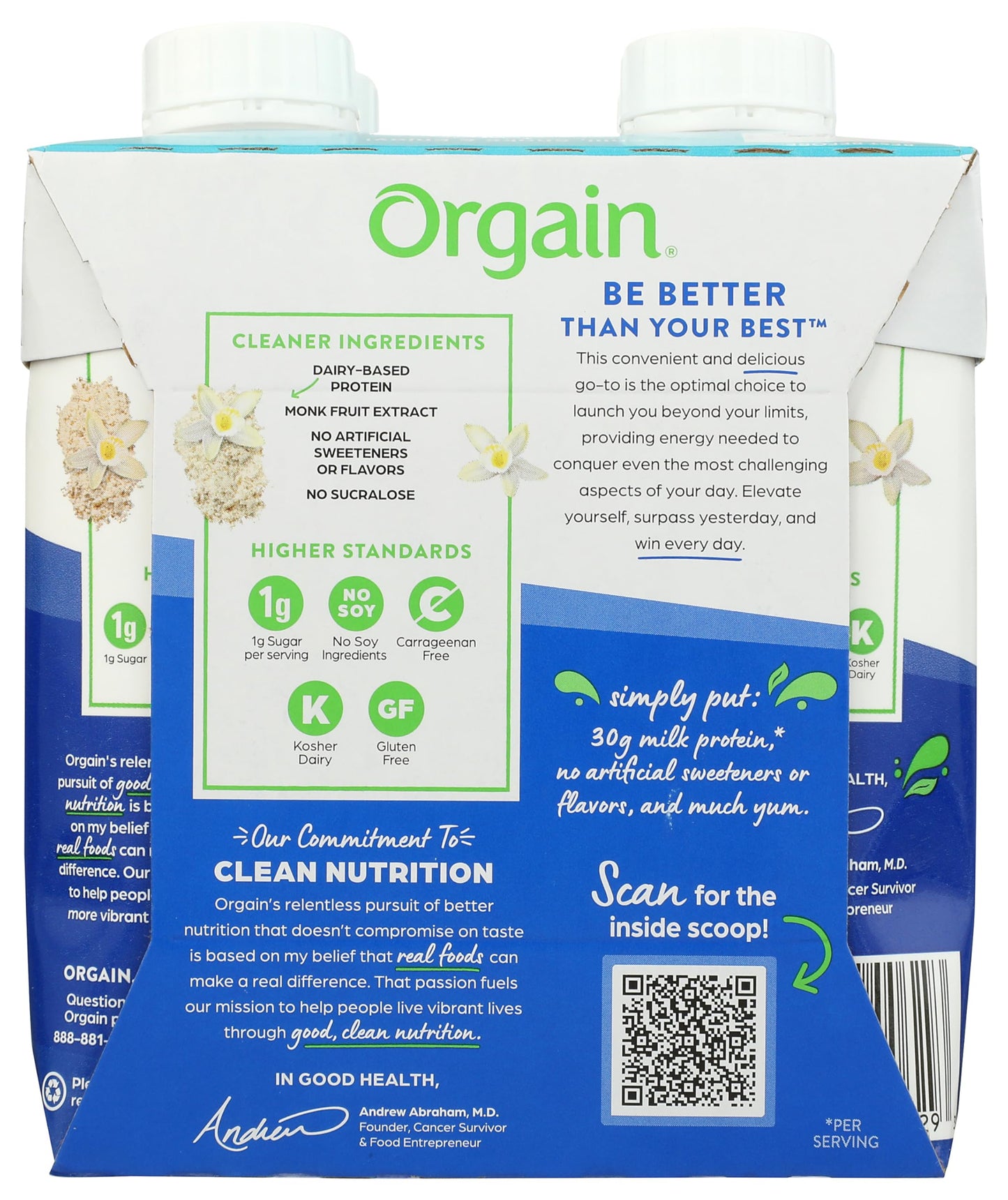ORGAIN Vanilla Bean Protein Shake 4pk, 11 FZ