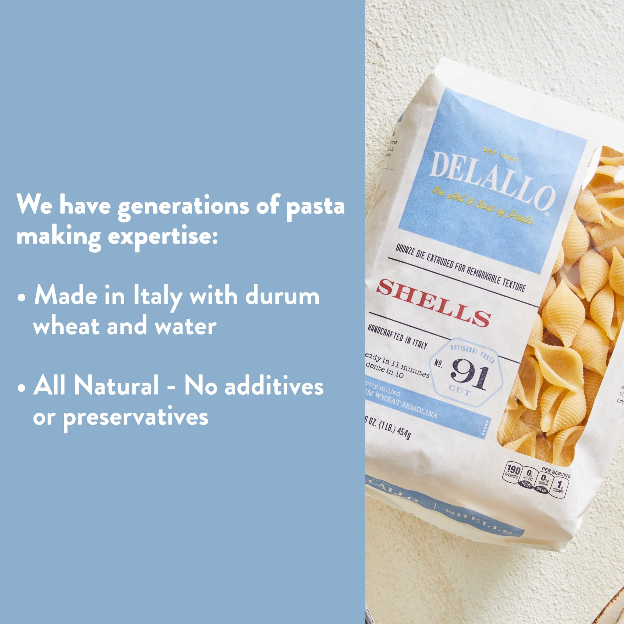 DeLallo Conchiglie Pasta Shells, 1 Pound Bag, 7 Pack, Conch Shape, Made with Durum Wheat Semolina Flour, Cooks in 9 Minutes, Non GMO
