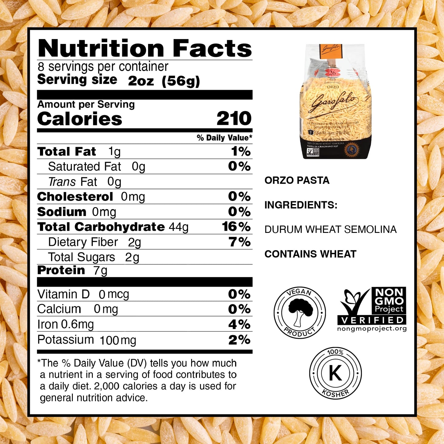 Garofalo - Premium Durum Wheat Semolina Orzo Pasta Italian Made, Bronze-Drawn, Al-Dente, One-Ingredient Pasta (2 pack)
