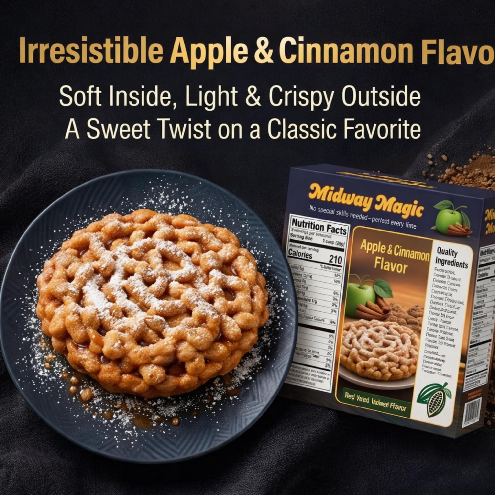 Carnival Food Funnel Cake Mix- Includes 2lb Funnel Cake Mix - Makes Up to 24 Funnel Cakes - Funnel Cake Maker - Mix For Funnel Cake for Easy Frying and Perfect Results (Apple & Cinnamon)