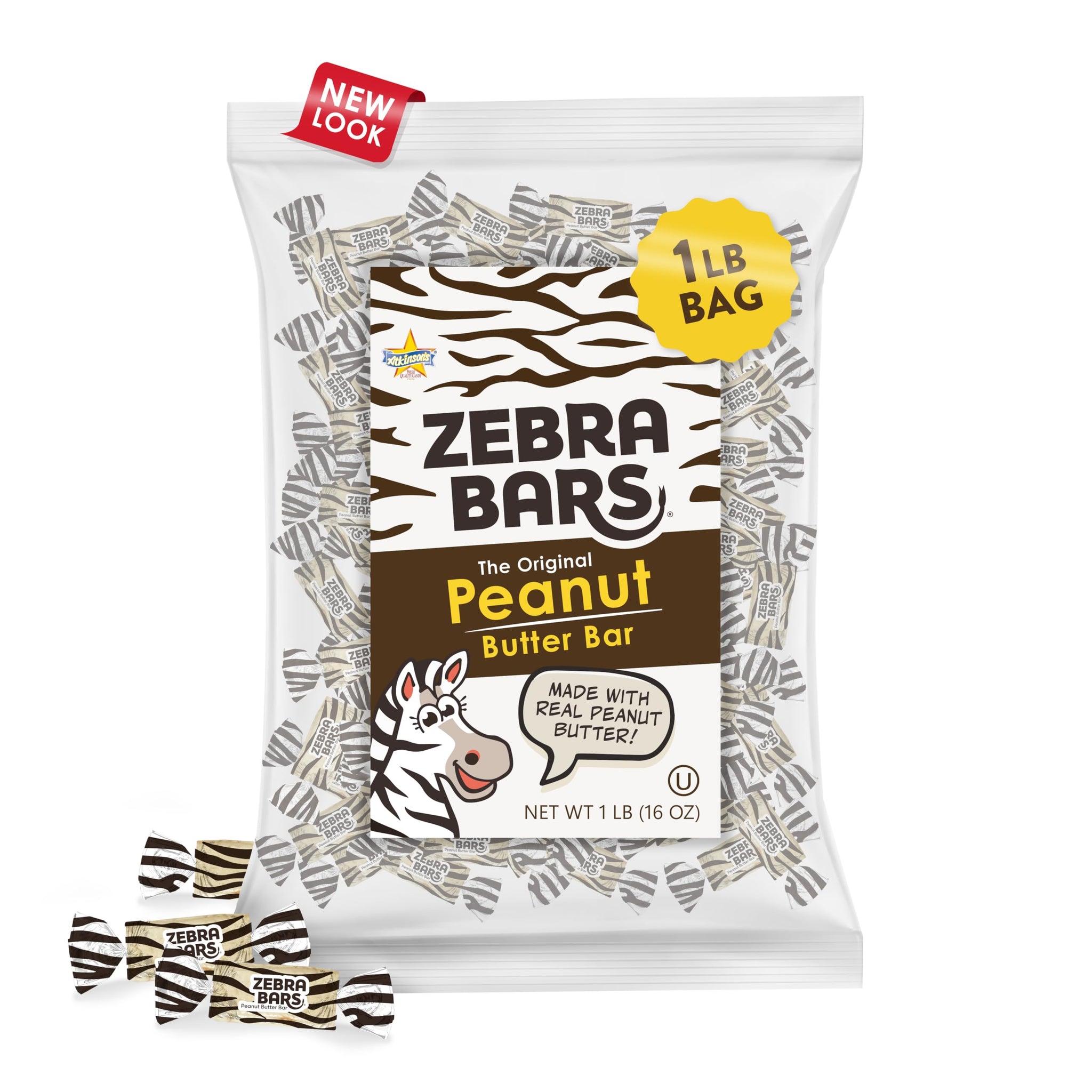 Atkinson's Peanut Butter Bars - Crunchy and Crispy Peanut Butter Candy - Gluten Free, Kosher, Vegan - 1 lb. Laydown Bag