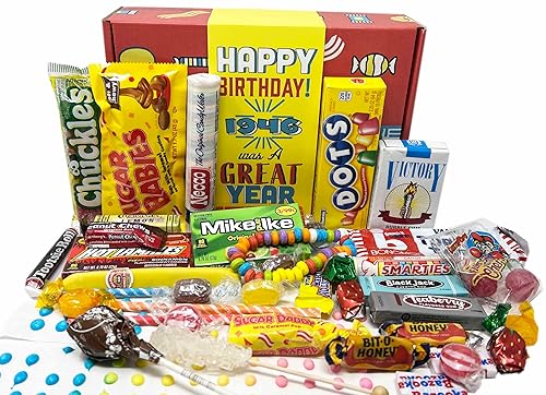 1946 Retro Childhood Candy Gift Basket Box Assortment for 80th Birthday Man or Woman Jr
