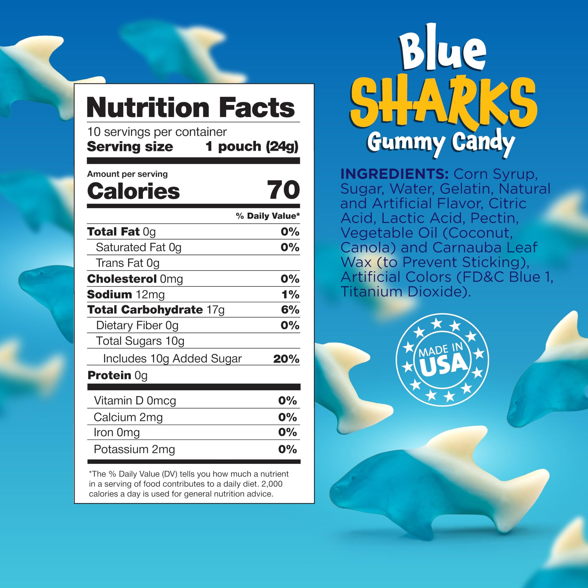 Gummy Sharks - 10 Packs - Blue Shark Gummies Individually Wrapped - Raspberry Marshmallow Flavor - Blue Candy for Goodie Bags, Gifting, Snacking