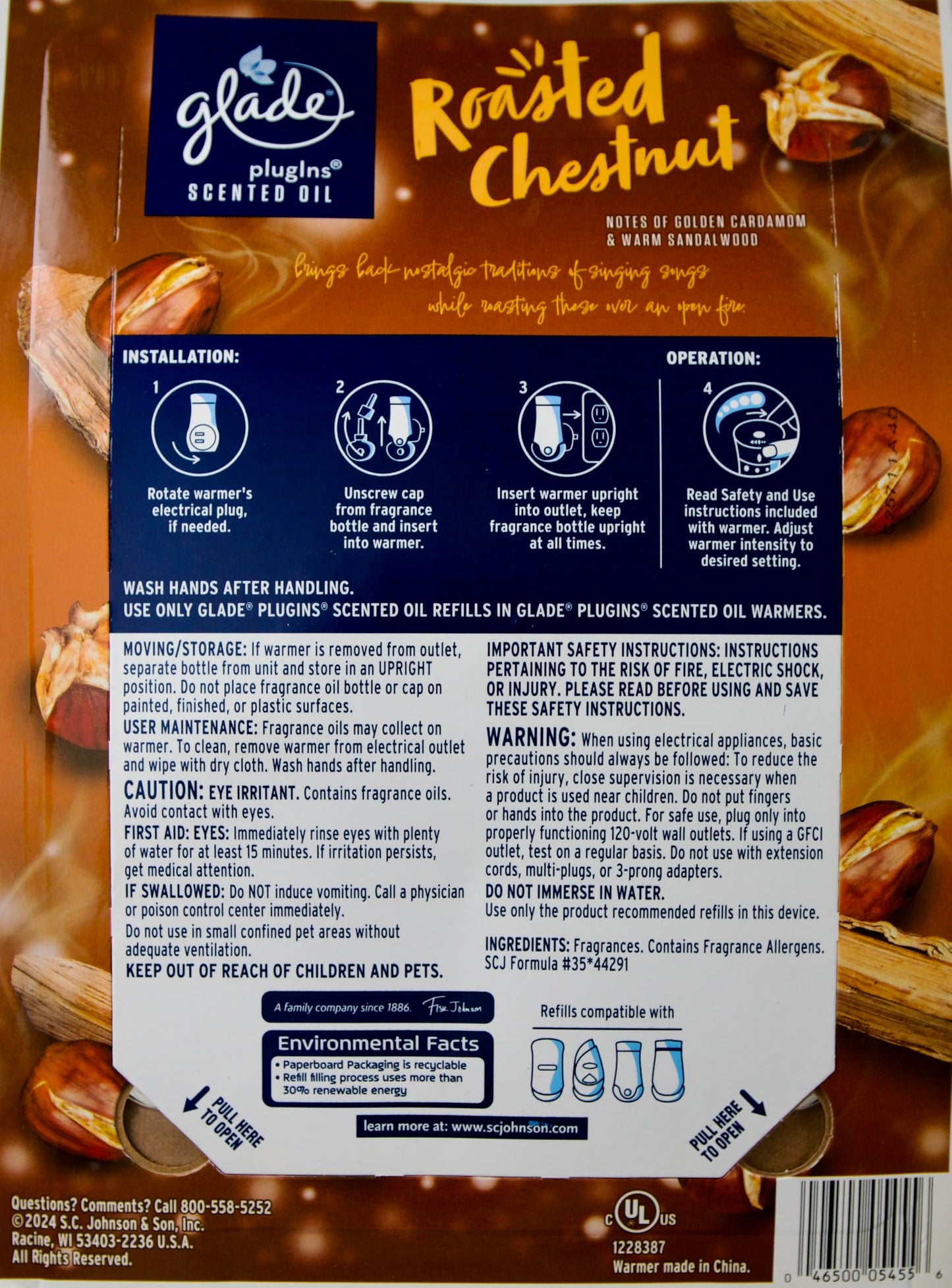 Glade Plugins Roasted Chestnut Scented Oils, 2 Warmers + 6 Refills