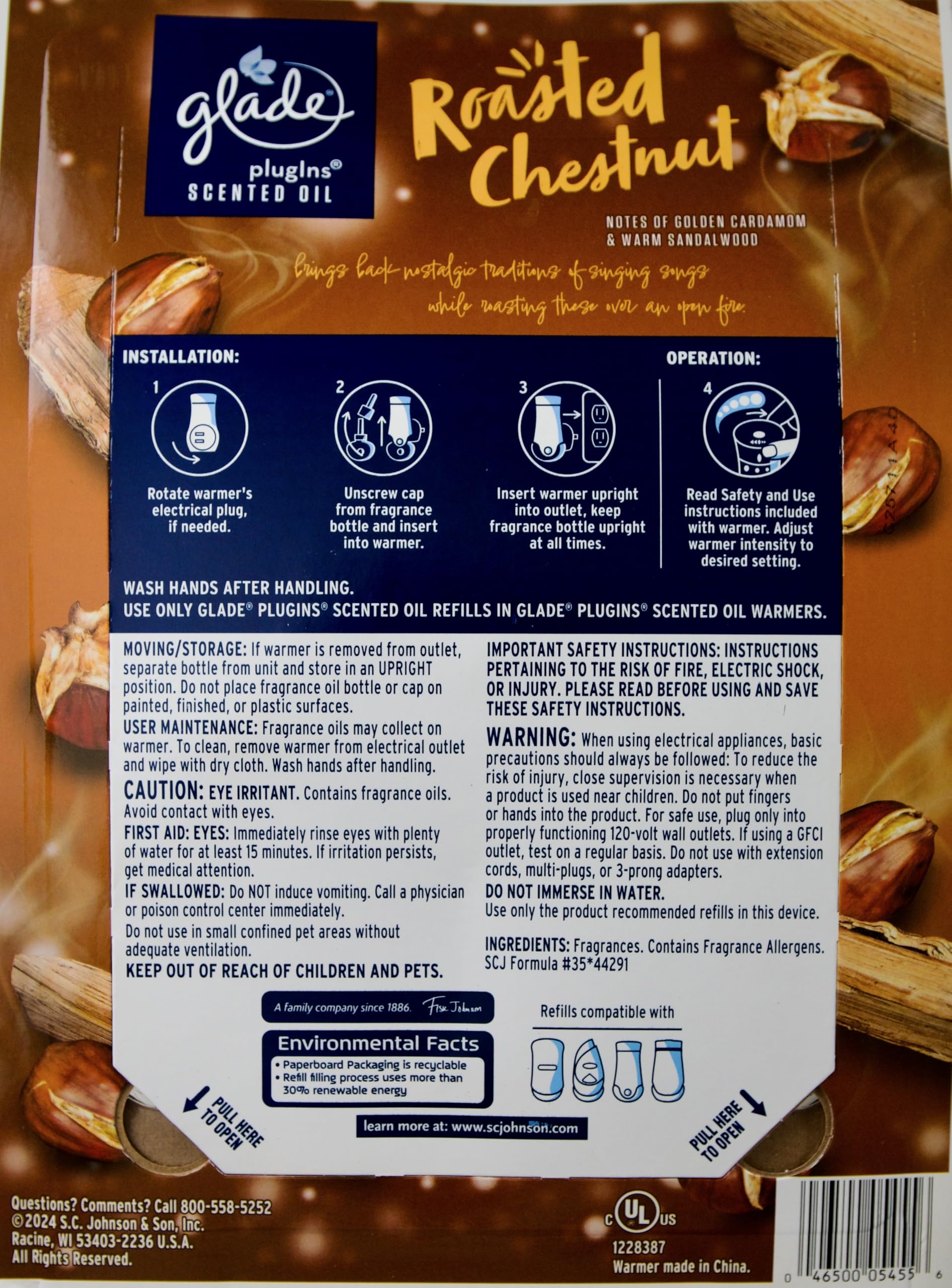 Glade Plugins Roasted Chestnut Scented Oils, 2 Warmers + 6 Refills
