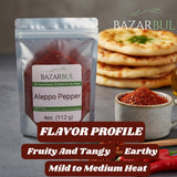 BAZARBUL Premium Crushed Aleppo Pepper Flakes, Turkish Pul Biber, Organic Halaby Chili Powder, Mild & Fruity Mediterranean Spice, 4 Ounces