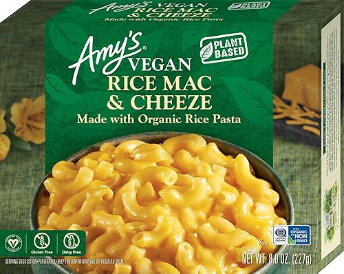 Amy's Frozen Meals, Gluten Free Dairy Free Vegan Rice Mac and Cheeze, Made With Organic Rice Pasta, Microwave Meals, 8 Oz