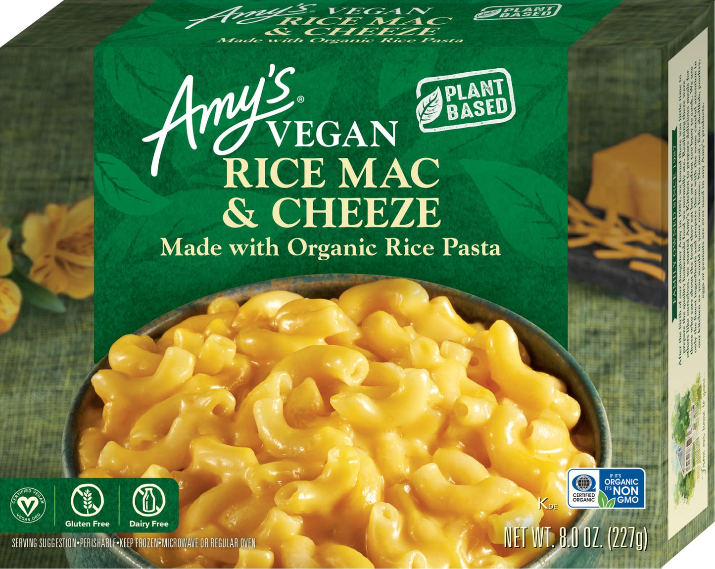 Amy's Frozen Meals, Gluten Free Dairy Free Vegan Rice Mac and Cheeze, Made With Organic Rice Pasta, Microwave Meals, 8 Oz